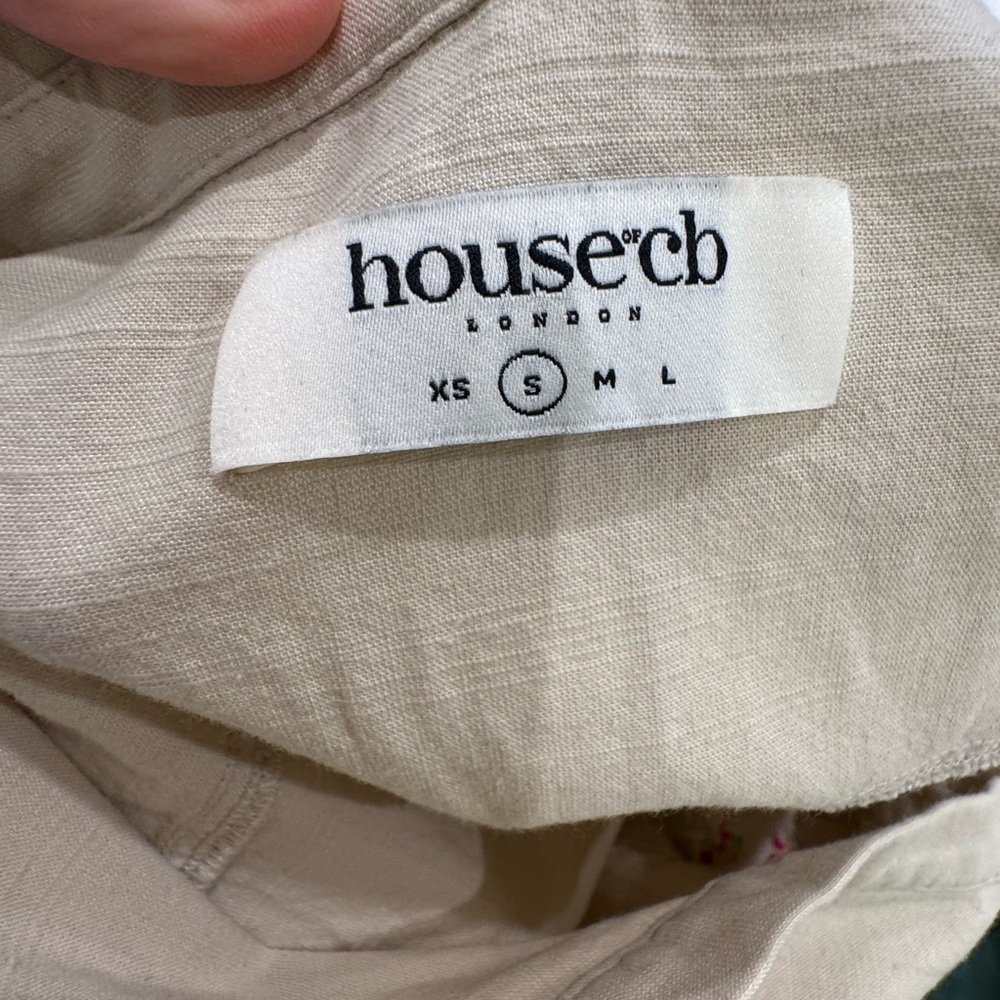 HOUSE OF CB Julietta Beige Linen Cutout Shirt Dress Size Small VGUC - Picture 8 of 8